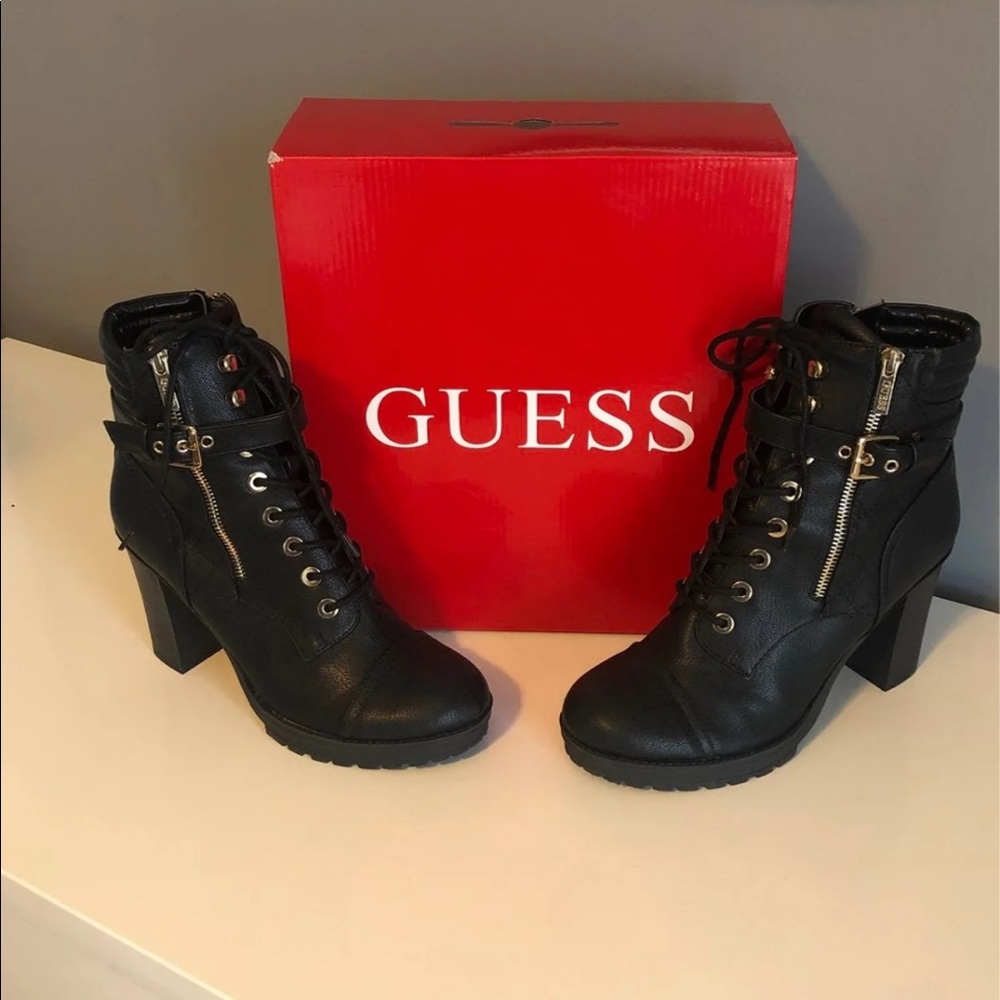 Guess heeled black combat boots